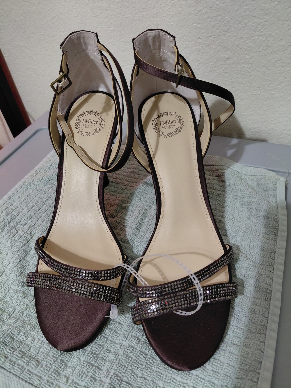 Women's Brown Embellished Open-Toe Ankle Strap Heels